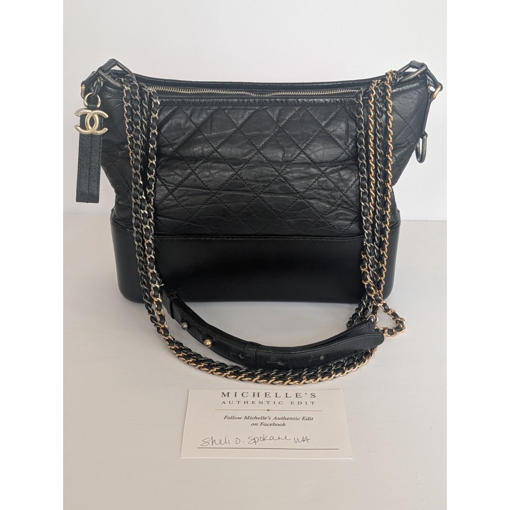 Chanel Gabrielle Medium Quilted Calfskin Black Bag Gold and Silver Hardware